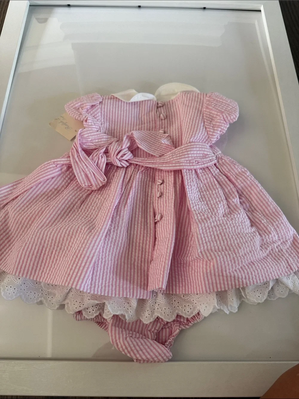 NWT Ralph Lauren Pink and White Striped Baby Dress with Eyelet Trim
